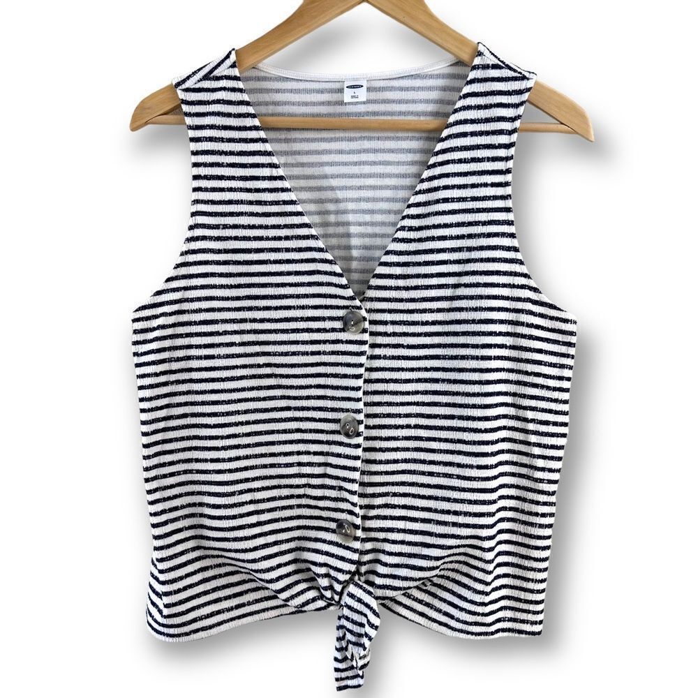 Old Nave blue and white striped crop waist tie‎ top size L